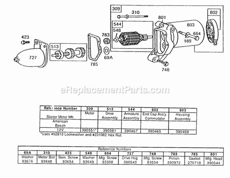Electric Starter Diagram and Parts List for 132232-0256-02  Briggs and Stratton Engine